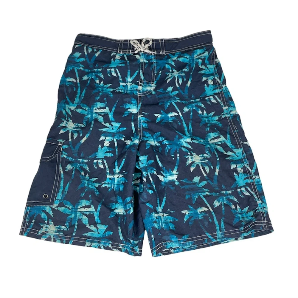 Palm Print Swim Trunks Boys Blue Size XLarge 18